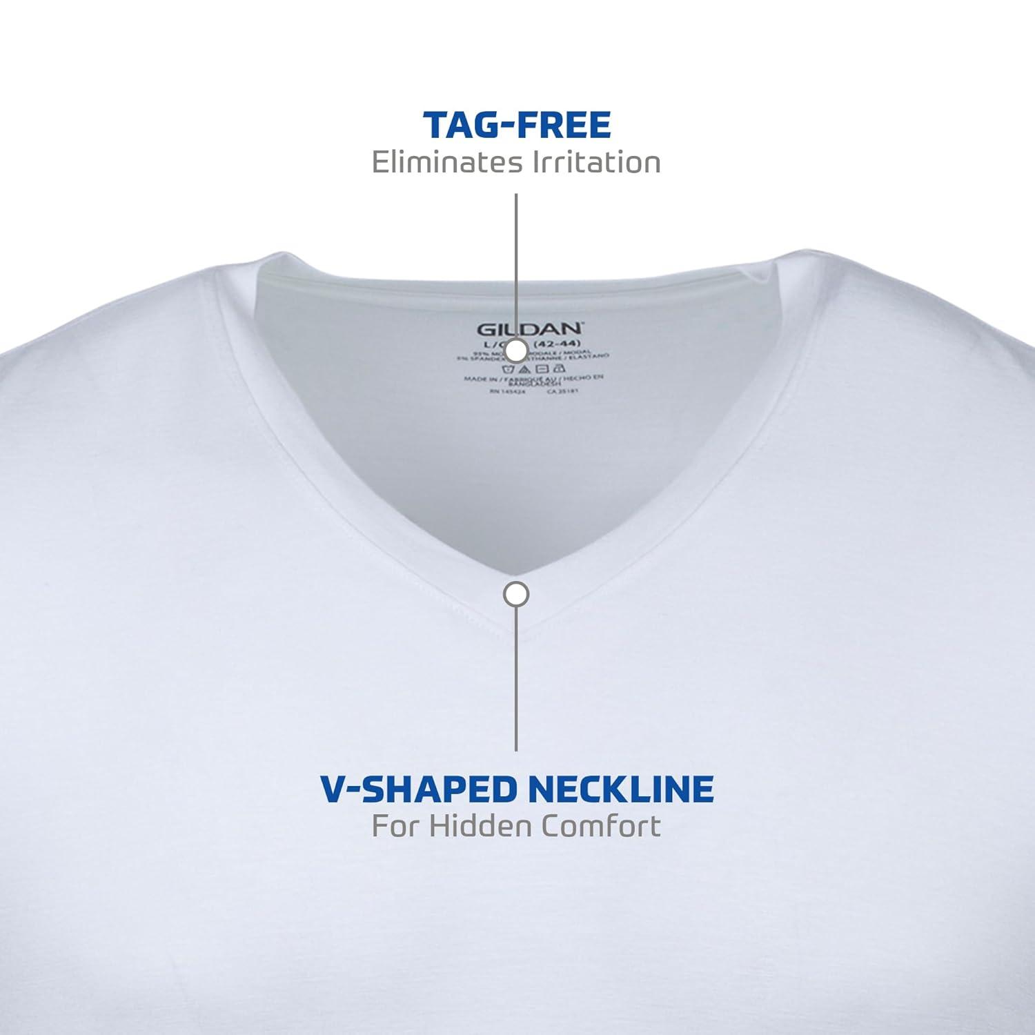 Gildan Men's Short Sleeve V-Neck White T-Shirt, 12-Pack