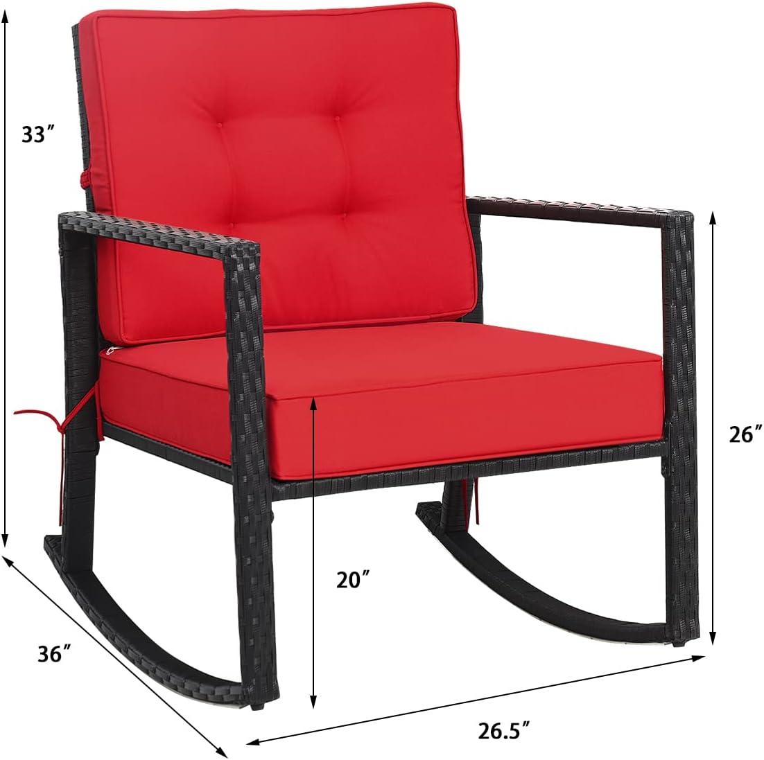 Tangkula Outdoor Wicker Rocking Chair Glider Rattan Rocker Recliner with Cushion