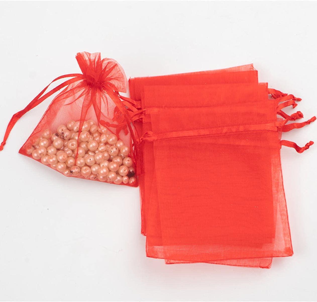 100PCS 4x6inch (10x15cm) Drawstring Organza Jewelry Favor Pouches Wedding Party Festival Gift Bags Candy Bags (Red)