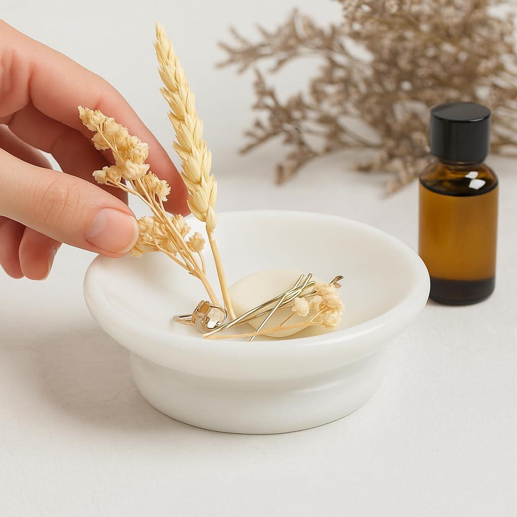 Creative Home Genuine Natural Marble Round Bar Soap Dish Soap Tray Holder Countertop Organizer, 5" Diam. x 1.5" H, Off-White