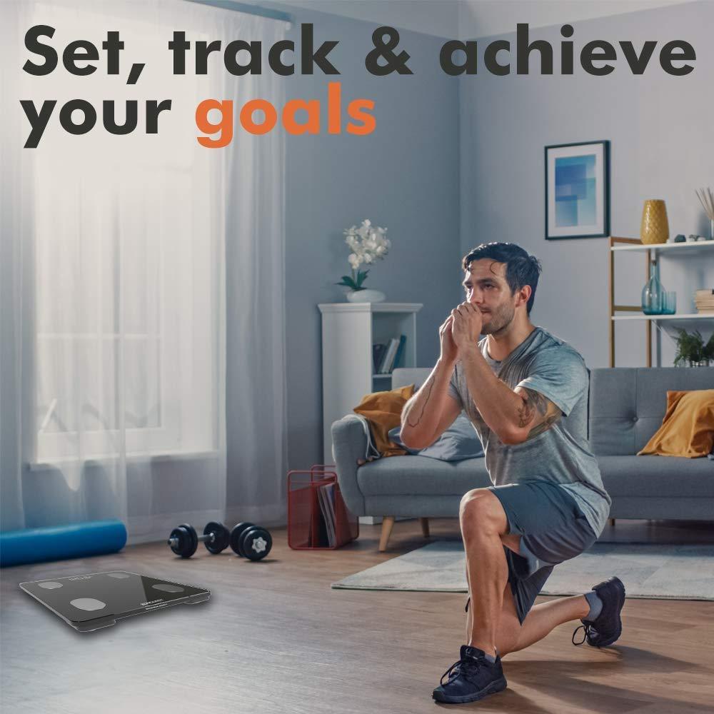 KONQUEST Smart Scale for Body Weight, Digital Bathroom Scale BMI Weighing Bluetooth Body Fat Scale, Body Composition Monitor Health Analyzer with Smartphone App, 400 lbs - Black