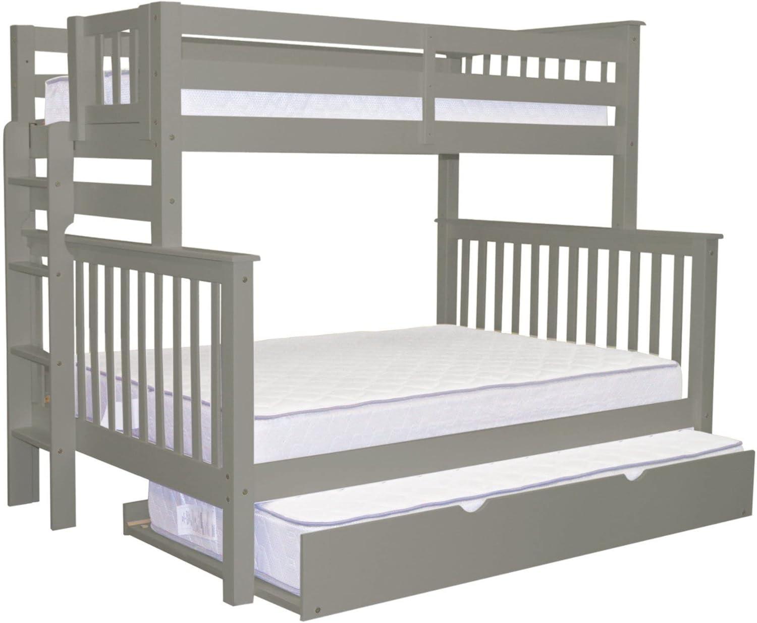 Bedz King Bunk Beds Twin over Full Mission Style with End Ladder and a Twin Trundle, Gray