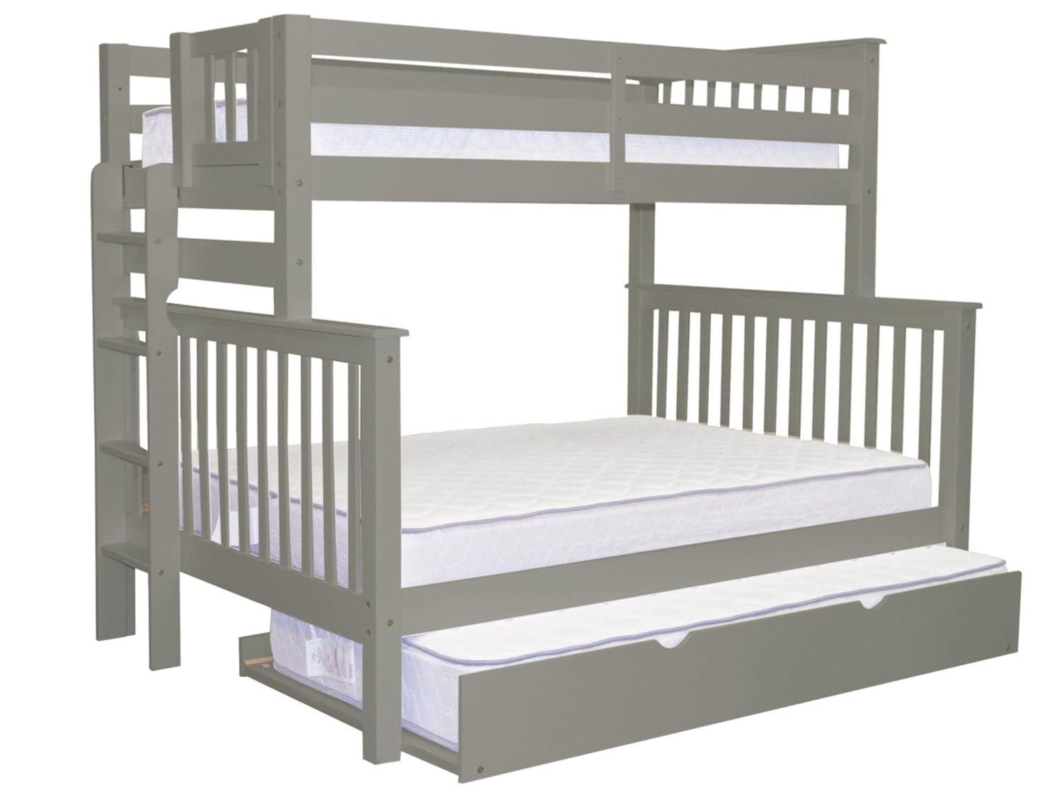 Bedz King Bunk Beds Twin over Full Mission Style with End Ladder and a Twin Trundle, Gray