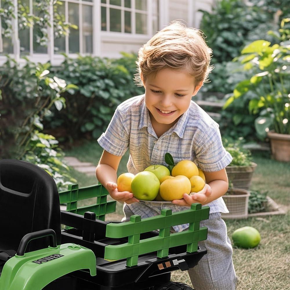 24V 400W Powered Electric Tractor for Kids, 3-Speed Ride On Tractor with Remote Control, USB/MP3/Bluetooth, LED Lights, Safety Belt, 1.86-4.97 MPH，Green