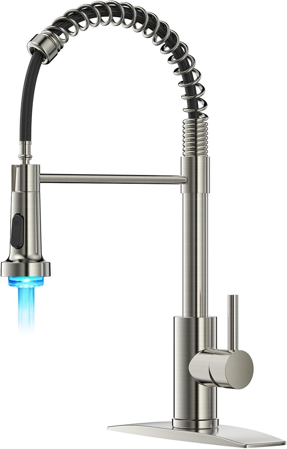 Brushed Nickel Pull-Down Kitchen Faucet with LED Light