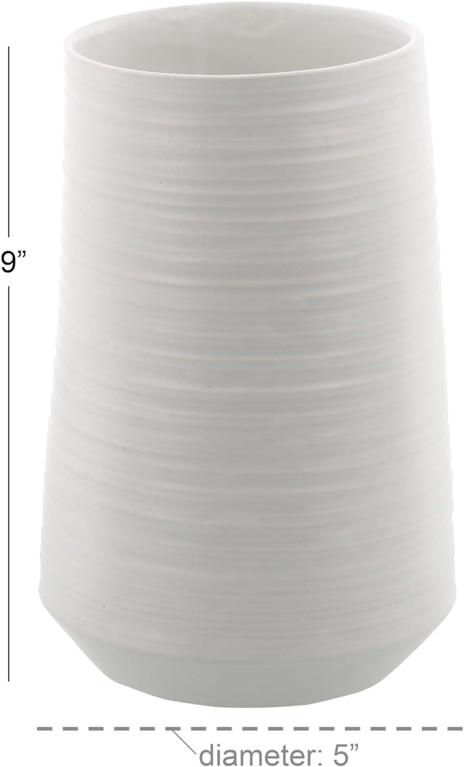 White Porcelain Ribbed Table Vase with Wide Opening