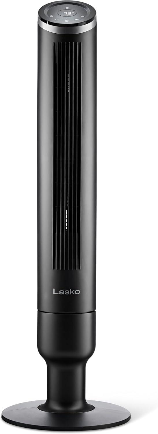 Lasko Apex 42" Oscillating Tower Fan with 6-Speeds, 12-Hr Timer, High Velocity, Remote Control, Black