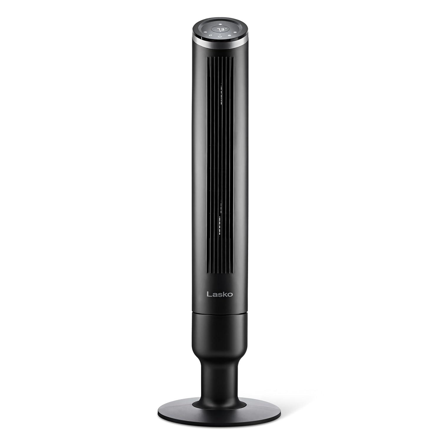 Lasko Apex 42" Oscillating Tower Fan with 6-Speeds, 12-Hr Timer, High Velocity, Remote Control, Black