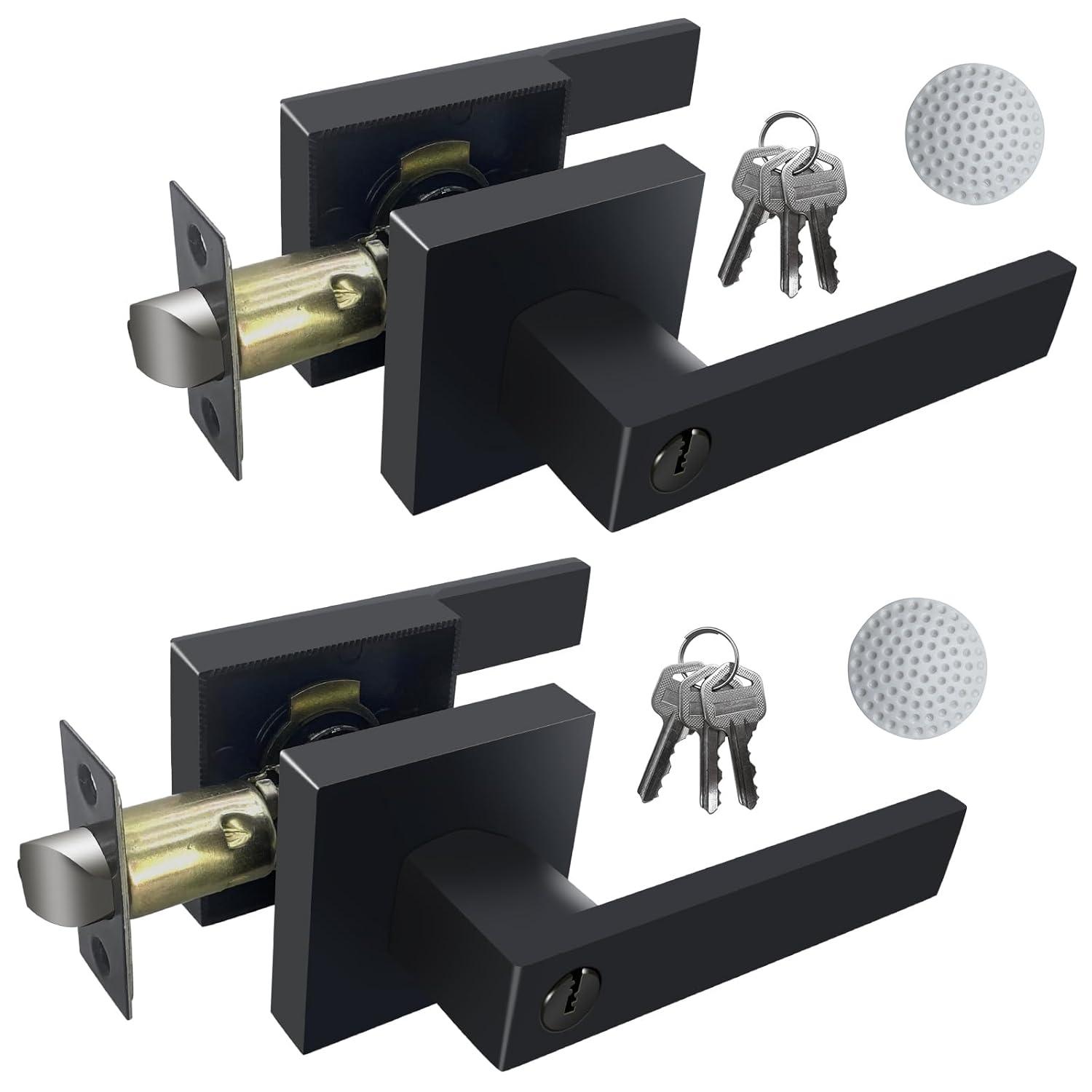 Front Door Handle and Deadbolt Set, Matte Black Exterior Door Lock Set with Deadbolt, Front Door Handles and Locks (2 Pack)