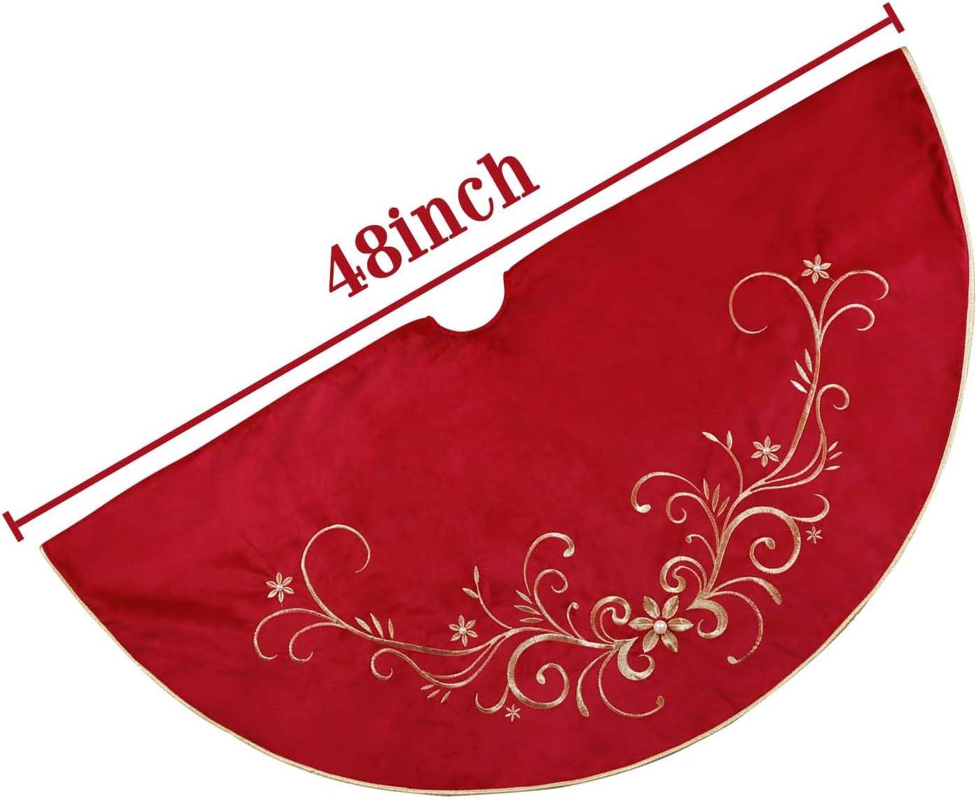 Red Velvet Fur 48'' Christmas Tree Skirt with White Trim