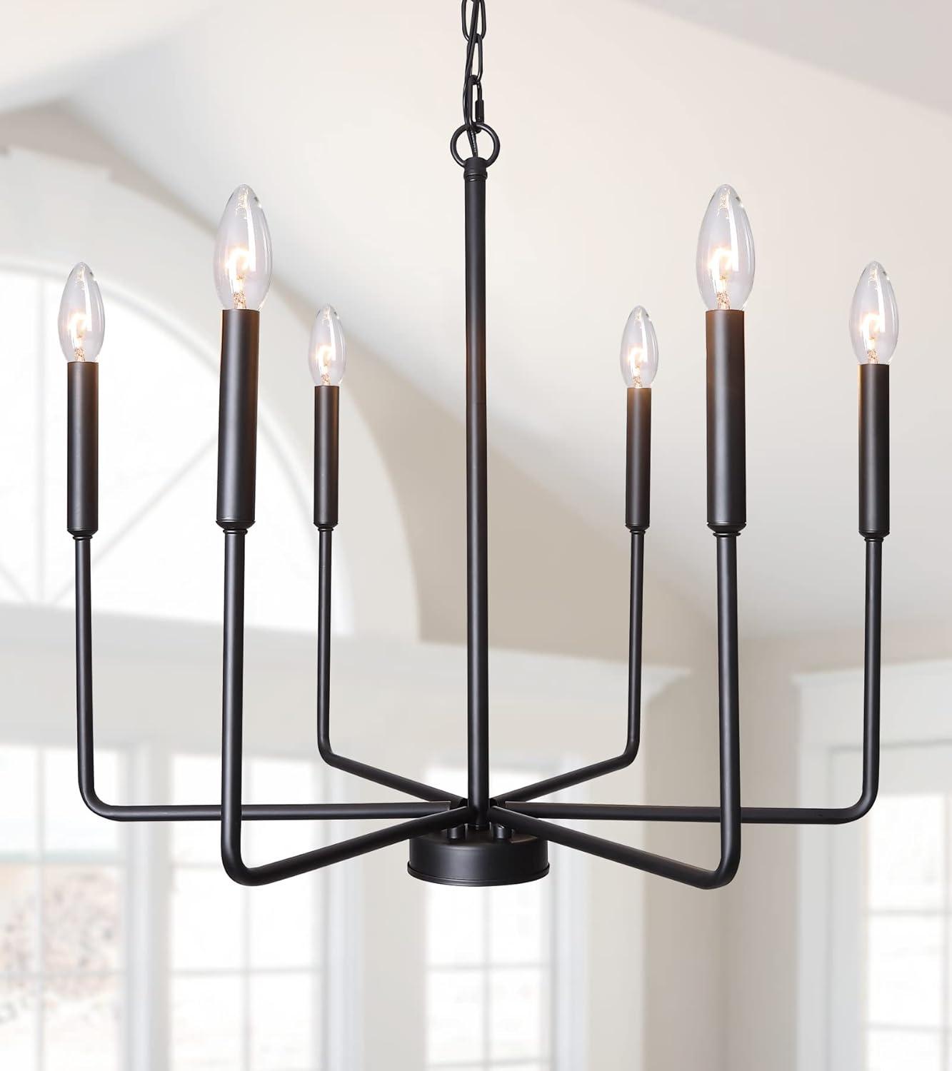 SineRise Black Chandelier, 6-Light Modern Farmhouse Chandelier, Candle Chandelier Light Fixtures, Rustic Industrial Chandelier for Entryway, Bedroom, Foyer and Living Room