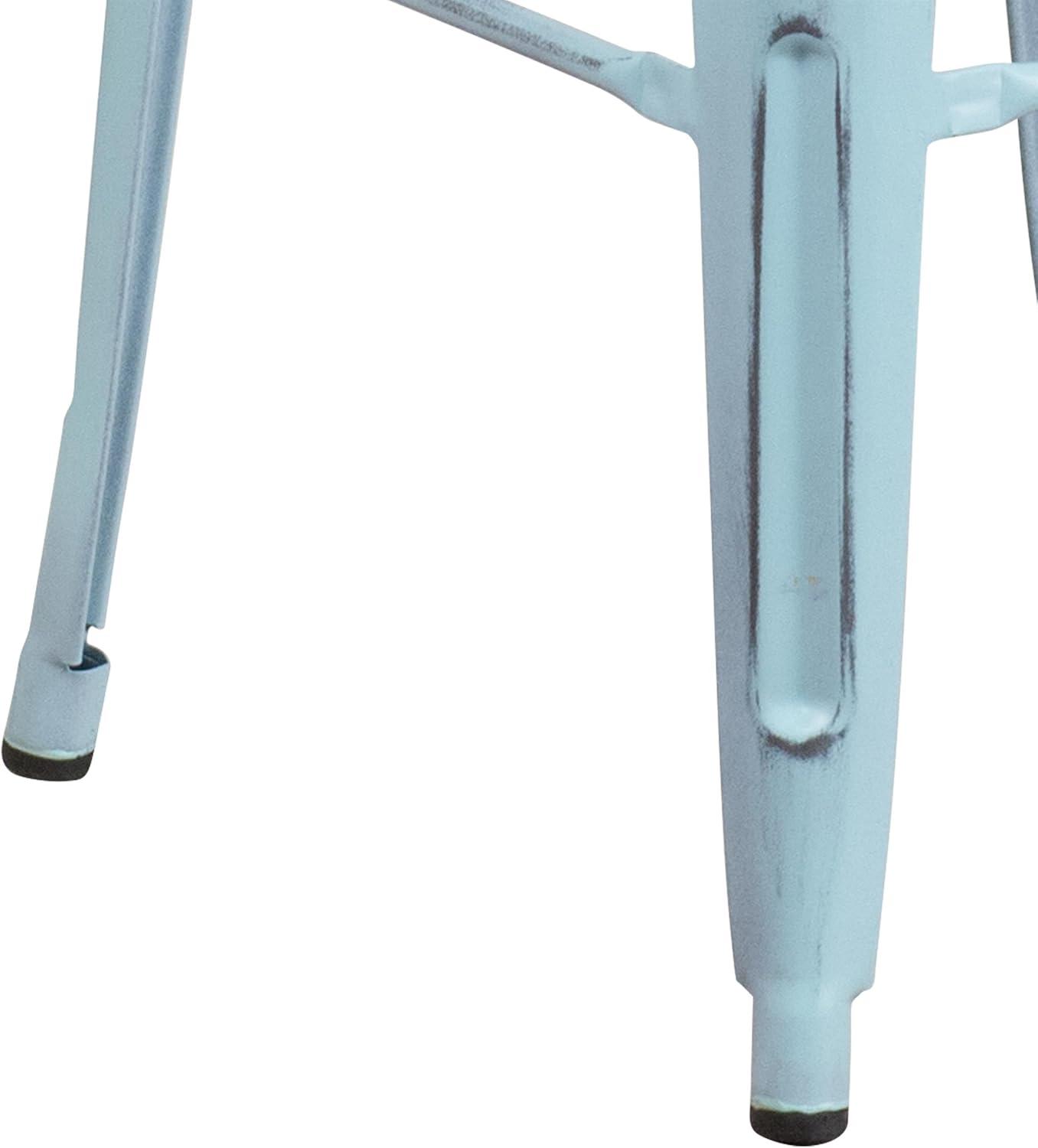 Flash Furniture Commercial Grade 30" High Backless Distressed Green-Blue Metal Indoor-Outdoor Barstool
