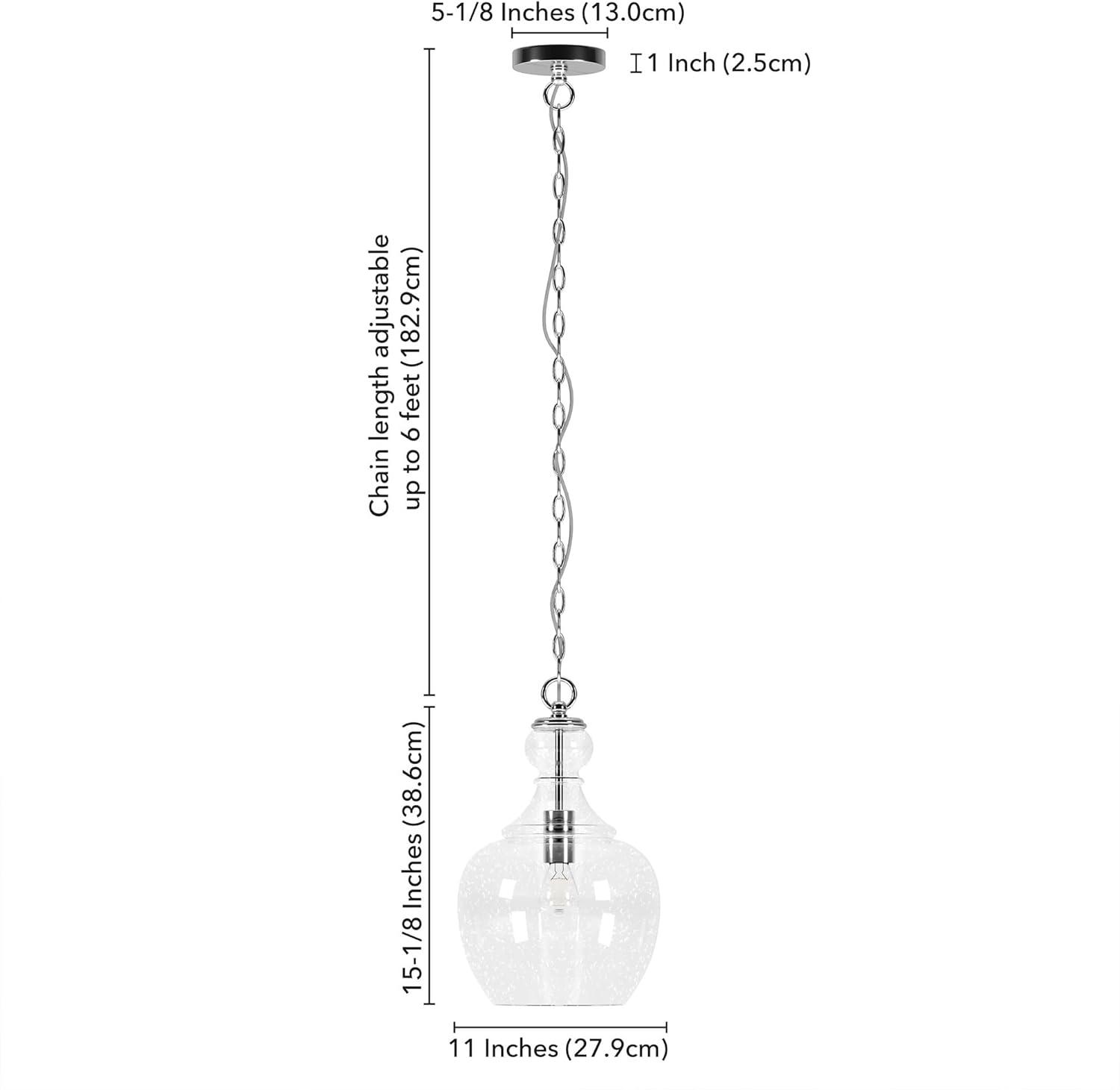 Evelyn&Zoe 11" Brushed Nickel Finish Metal/Glass Pendant