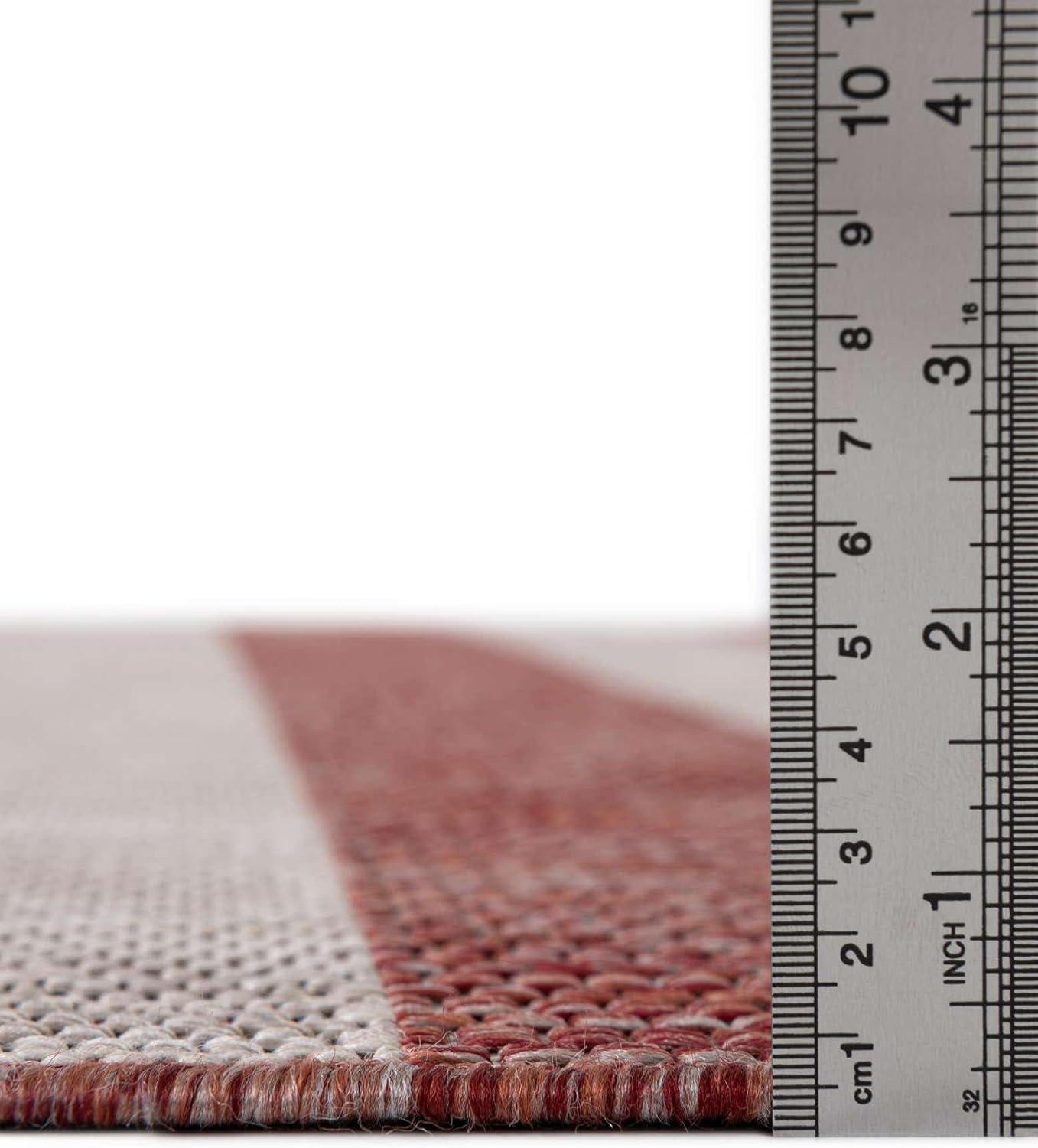 Unique Loom 7' 1 x 10' 0 Rectangle Indoor/Outdoor Striped Rust Red Area Rug
