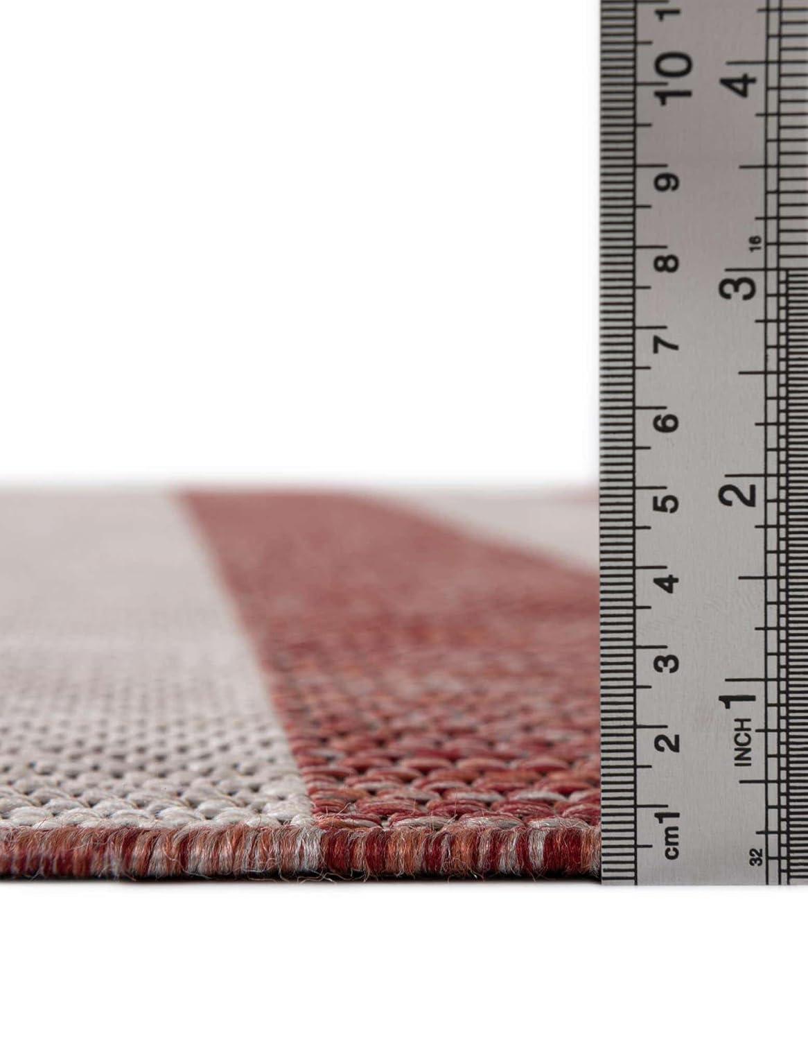 Unique Loom 7' 1 x 10' 0 Rectangle Indoor/Outdoor Striped Rust Red Area Rug