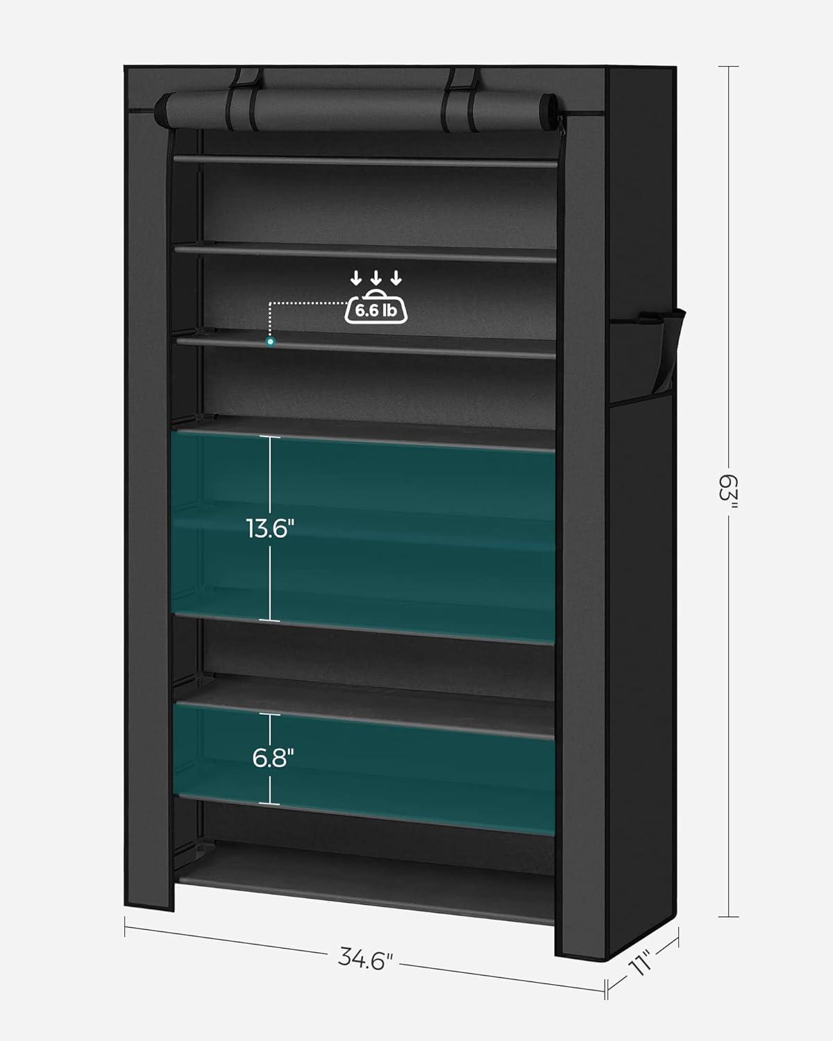 Black 9-Tier Metal and Fabric Shoe Rack with Cover