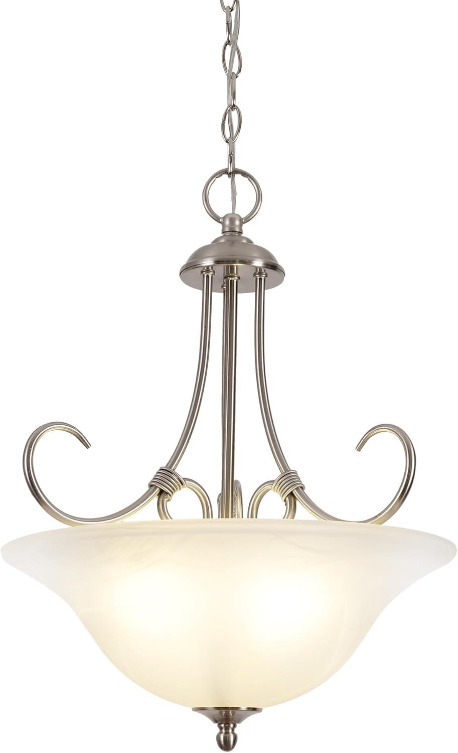 Design House Willowdale Pendant Light Fixture - Traditional Alabaster Glass Bowl Shade for Kitchens, Foyers, Dining Rooms - Adjustable Height Pendant Light Fixture - Satin Nickel, 589747