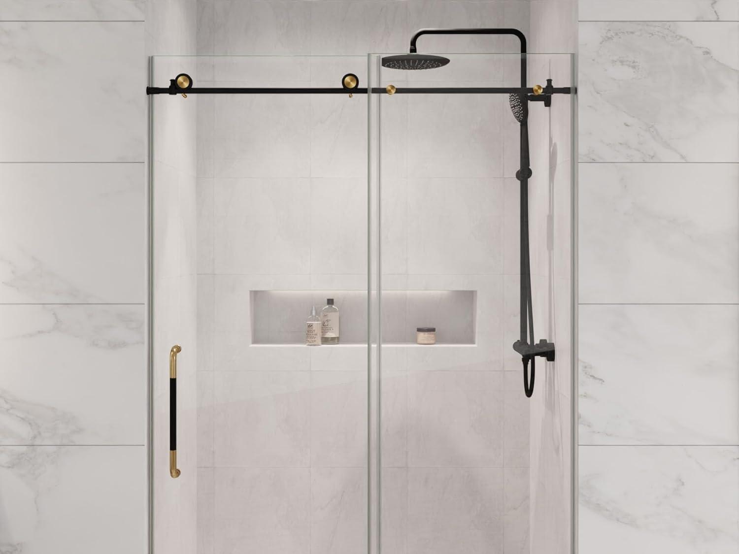 Swcorp  76 x 48 in. Madam Series Frameless Sliding Shower Door in Matte Black & Brushed Gold