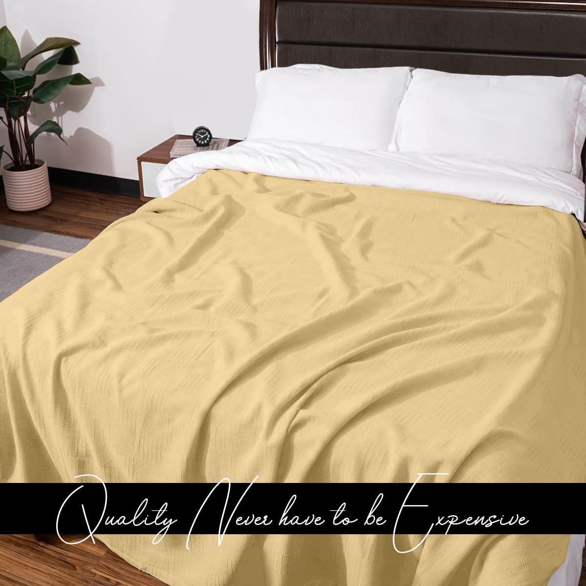 Avalon 100% Cotton Blankets Queen Size, 90x90 Inches 350 GSM, Soft Breathable Blanket, Lightweight Thermal Blankets Queen Size, Perfect for Layering Any Bed for All Season (Beige)