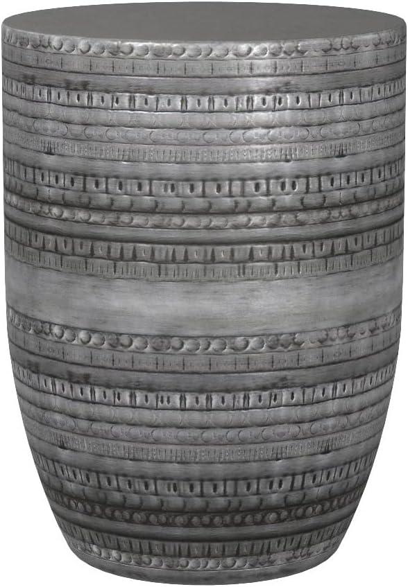 Simpli Home 15"W Metal Boho End Table with Drum Design and Textured Finish, Assembled