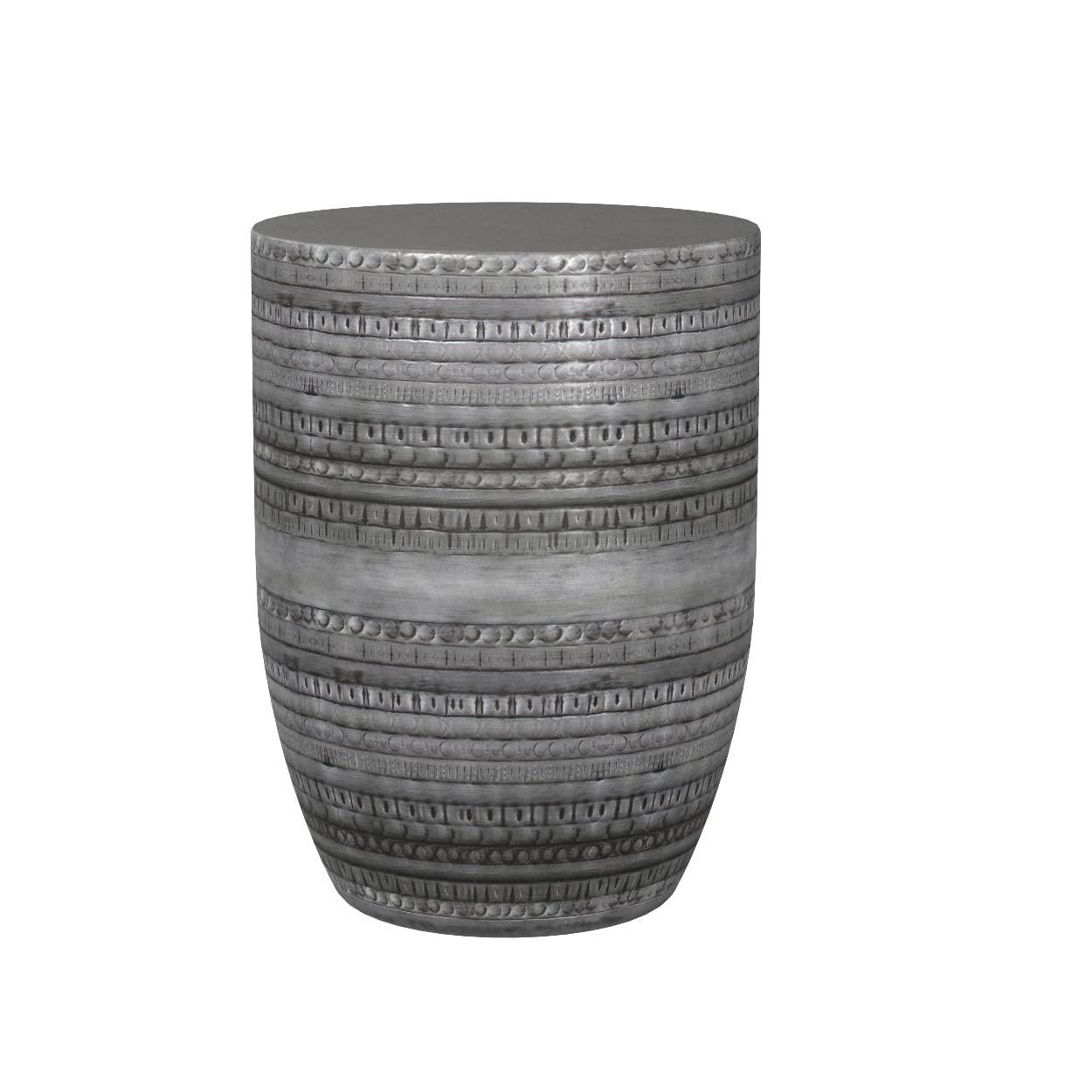 Simpli Home 15"W Metal Boho End Table with Drum Design and Textured Finish, Assembled