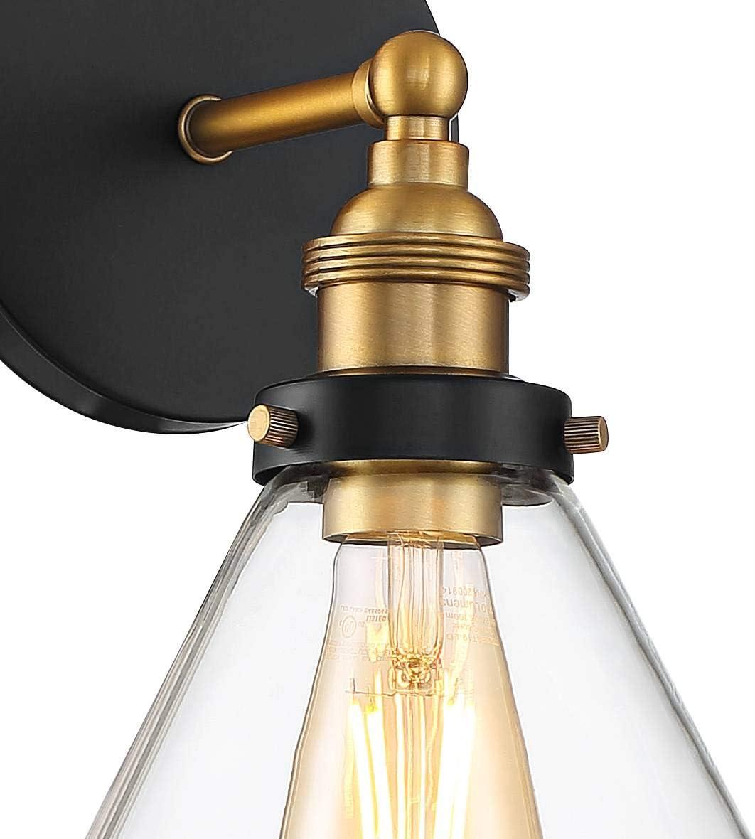 Black and Brass Industrial Vanity Wall Sconce with Clear Glass