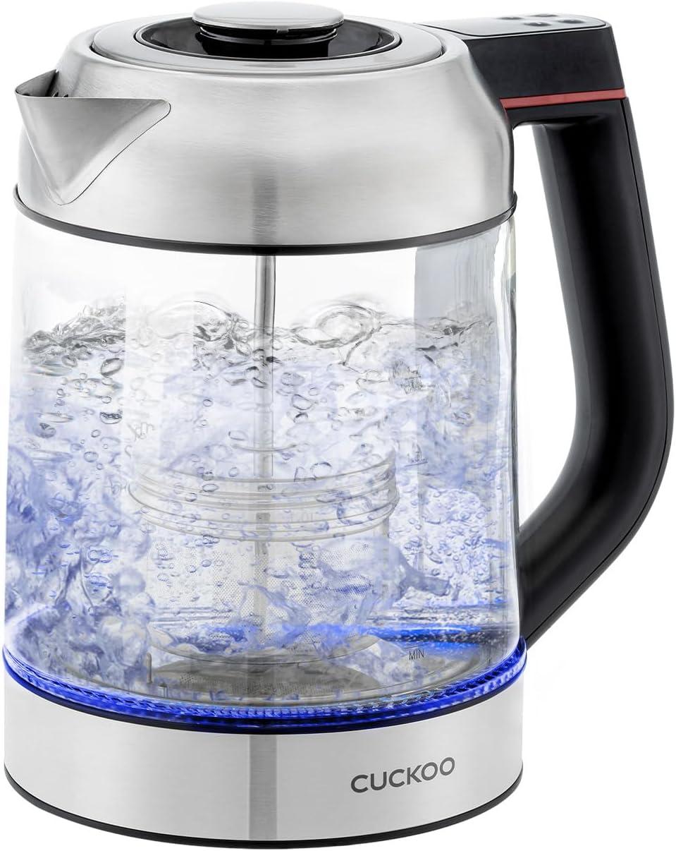 CUCKOO 1.7L Silver Glass Electric Kettle with Tea Infuser