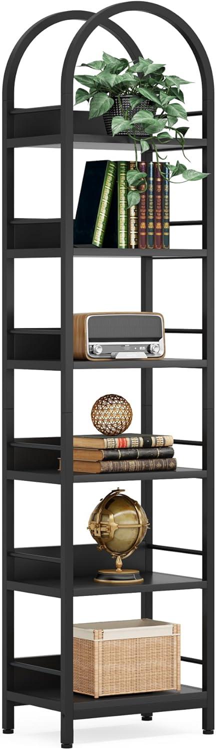 Tribesigns 6-Tier Open Bookshelf, 78.7" Tall Arched Bookcase Narrow Bookshelf, Black