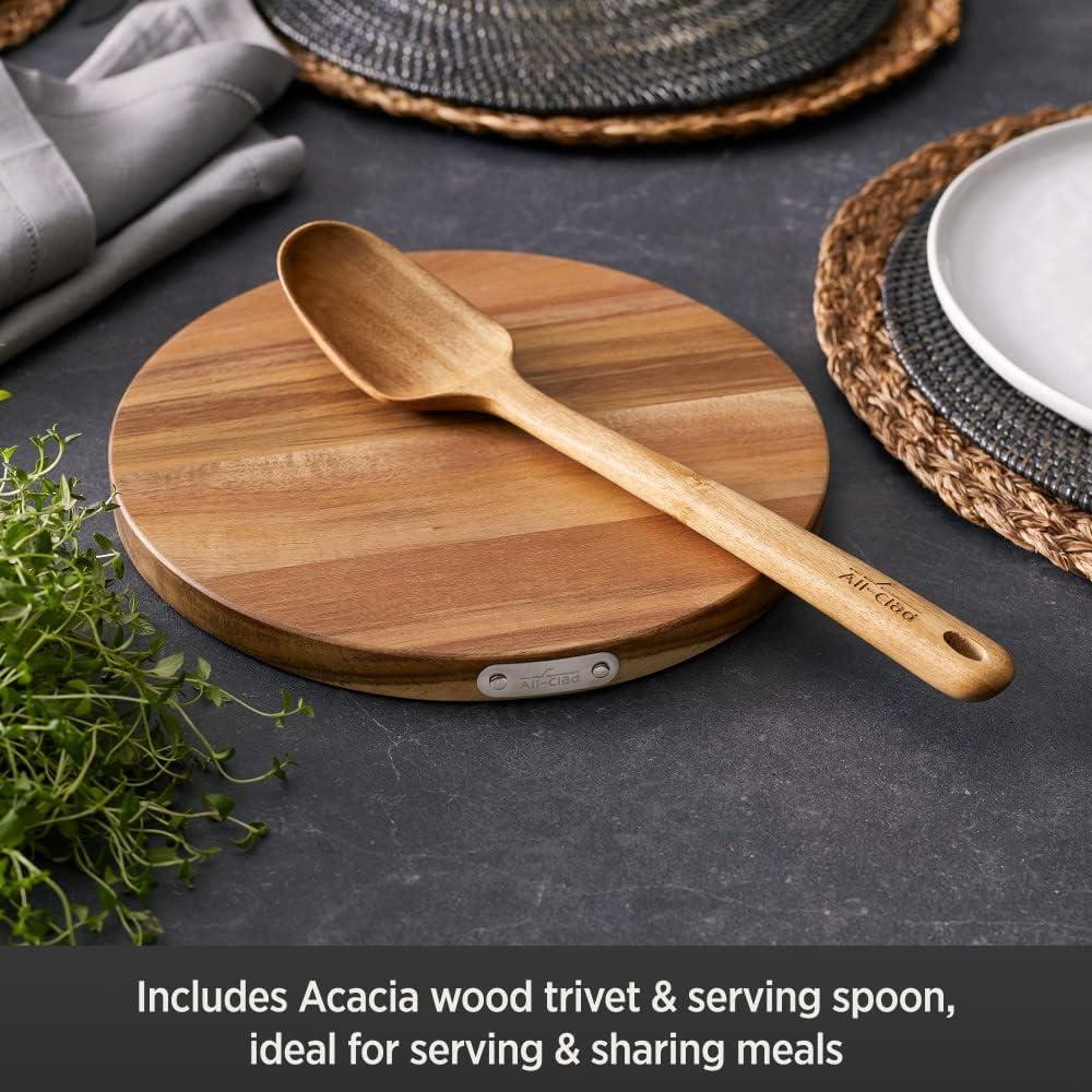 All-Clad 4 Quart Nonstick Sauteuse with Acacia Wood Trivet & Spoon and Glass Lid, HA1 Hard Anodized Cookware