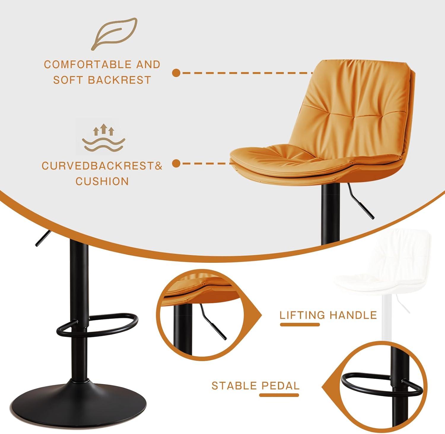 Bar Stools Set of 2, Adjustable Swivel Bar Chairs with 360° Rotation, Padded Counter Stools with Back and Footrest for Kitchen Island, Bistro, Cafe, and Home Use Black2