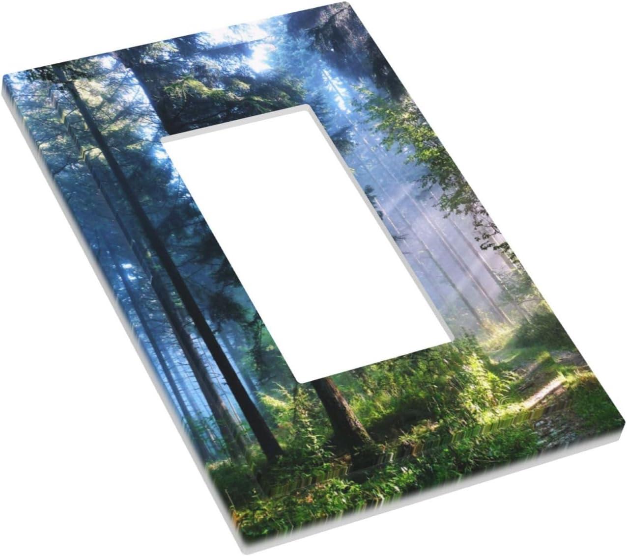 Jungle Woodland Woods Landscape Nature Forest Tree 1 Gang Device Rocker/Decorator Gfci Outlet Light Switch Electrical Wall Plate Cover Green Natural Misty Foggy Mountain Scenery Decorative Faceplate