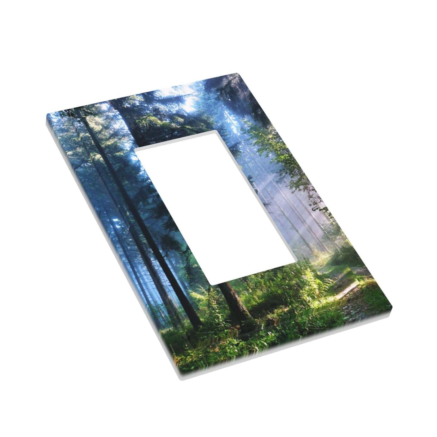 Jungle Woodland Woods Landscape Nature Forest Tree 1 Gang Device Rocker/Decorator Gfci Outlet Light Switch Electrical Wall Plate Cover Green Natural Misty Foggy Mountain Scenery Decorative Faceplate