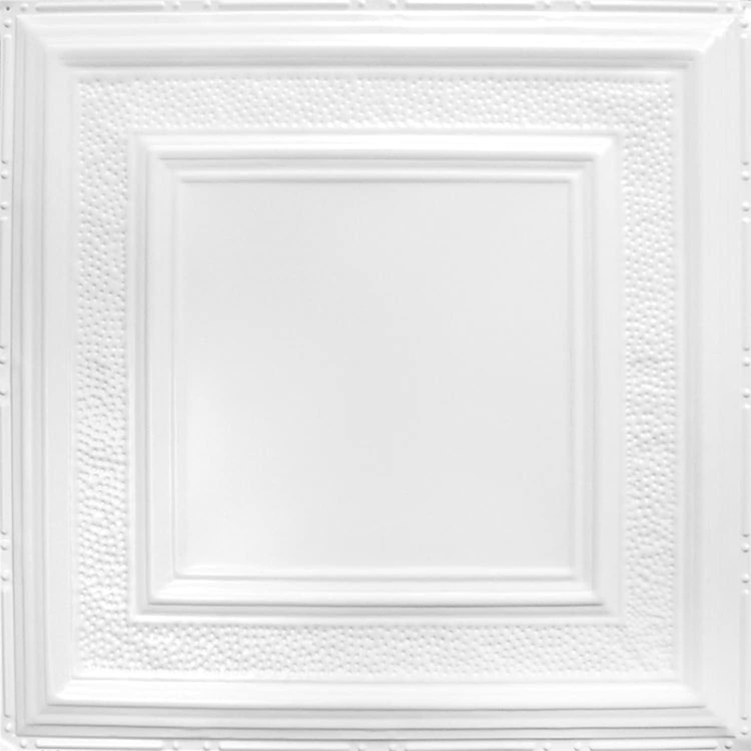 Bright White Satin Metal Ceiling Tiles 24" x 24" 5-Pack