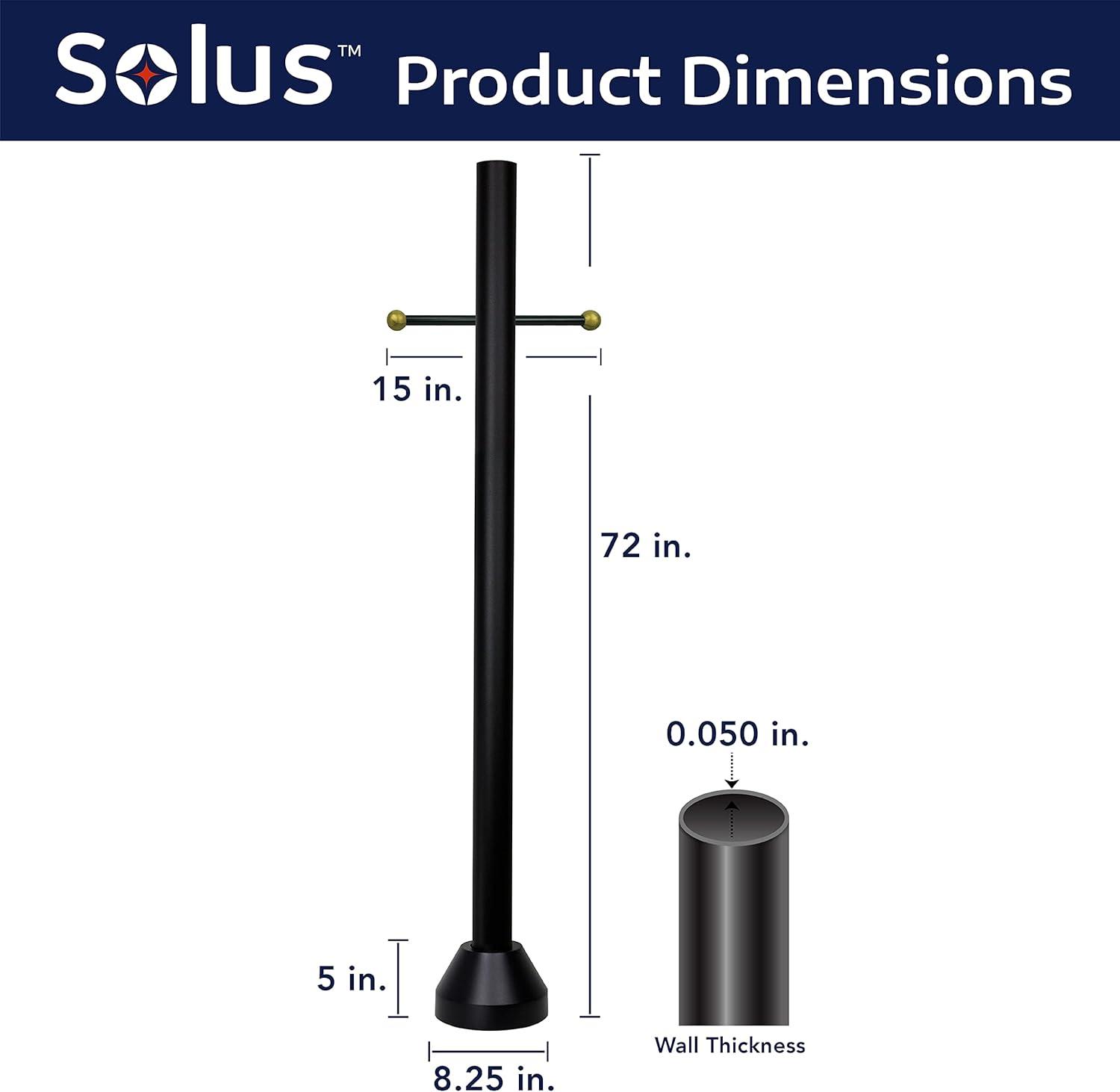 Solus 6-Foot Surface Mount Outdoor Lamp Post – Aluminum Light Pole with Standard Base Cover & Decorative Cross Arm – Black, Bronze, or White – Fits 3" Fixtures – Made in USA (Black)