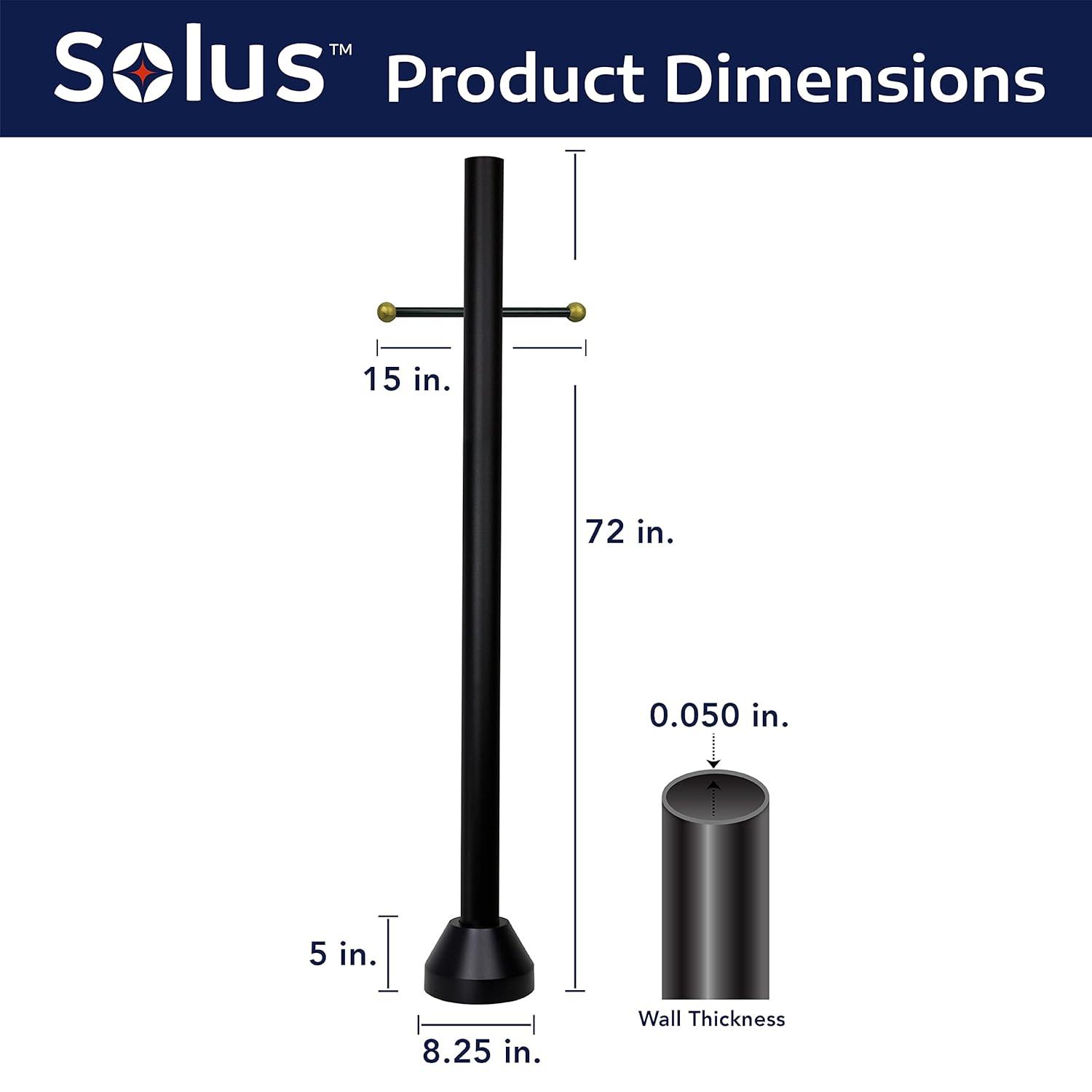 Solus 6-Foot Surface Mount Outdoor Lamp Post – Aluminum Light Pole with Standard Base Cover & Decorative Cross Arm – Black, Bronze, or White – Fits 3" Fixtures – Made in USA (Black)