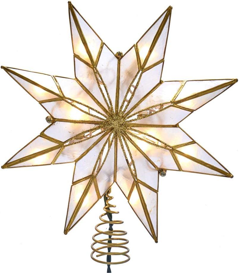 Kurt Adler 9-Inch 10-Light 8-Point Gold Capiz Star Treetop