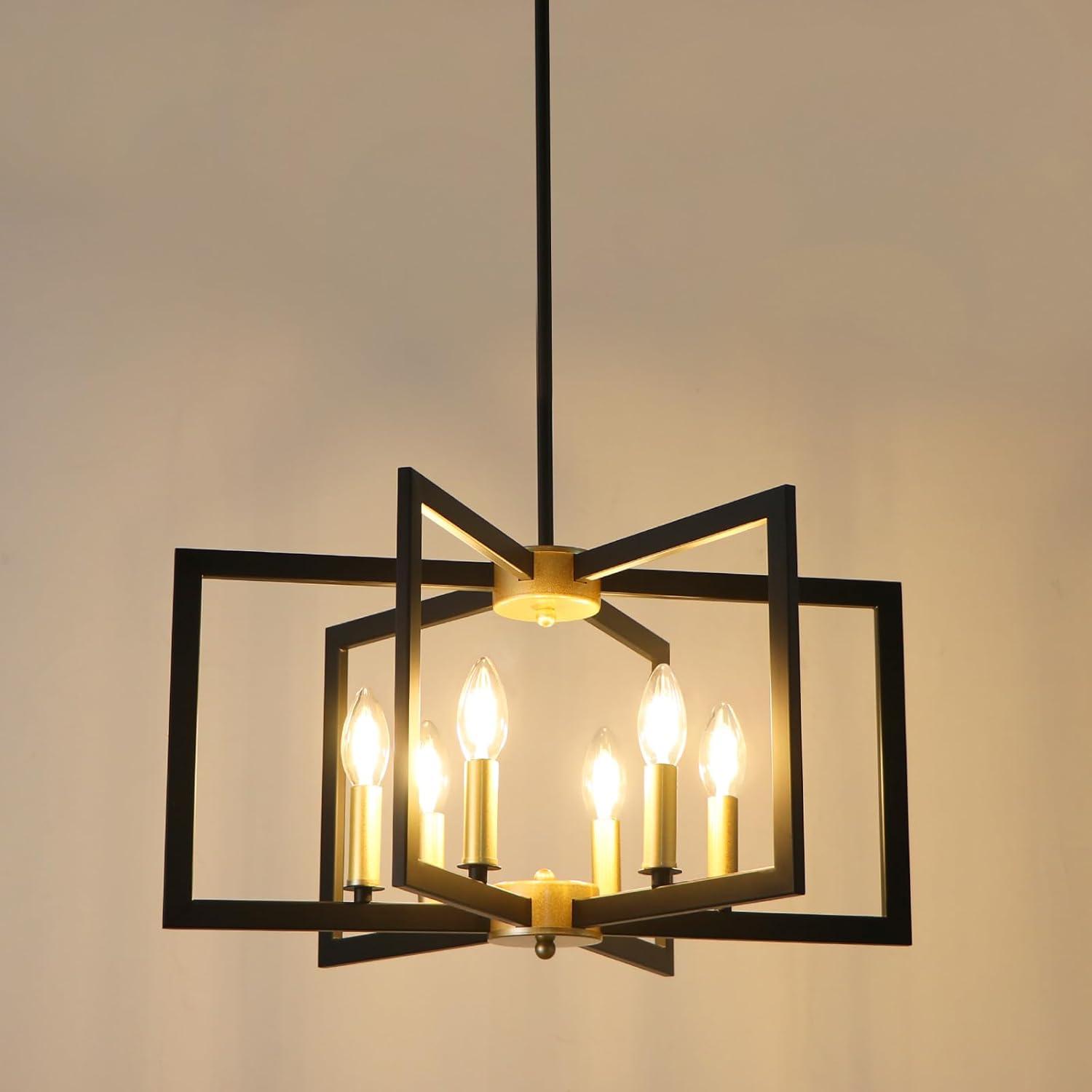 Black and Gold 6-Light Geometric Candle Chandelier