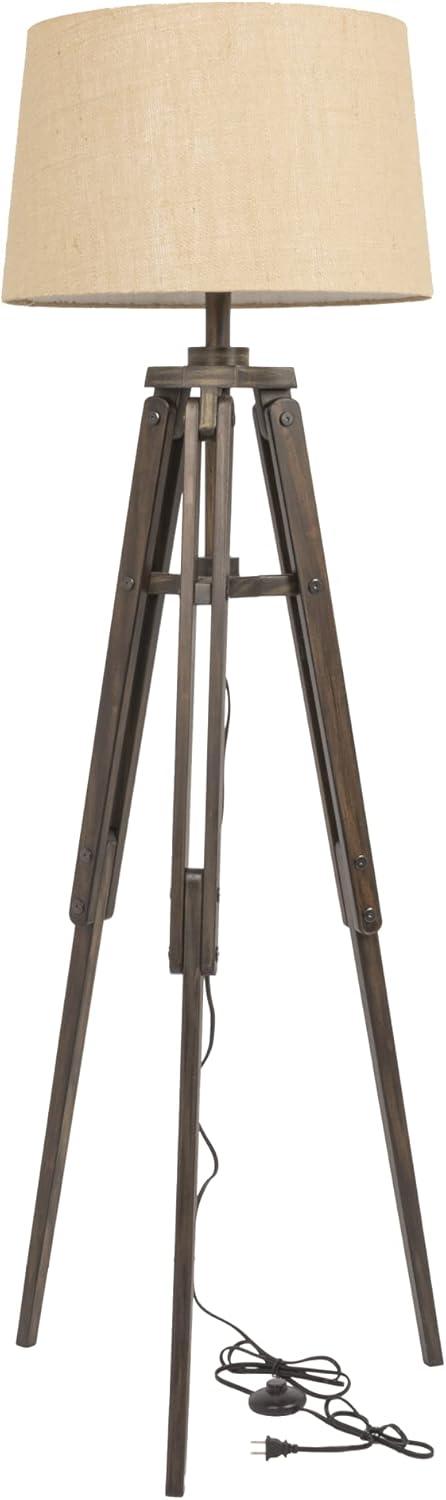 Mariner Adjustable Wood Tripod Floor Lamp with Burlap Shade