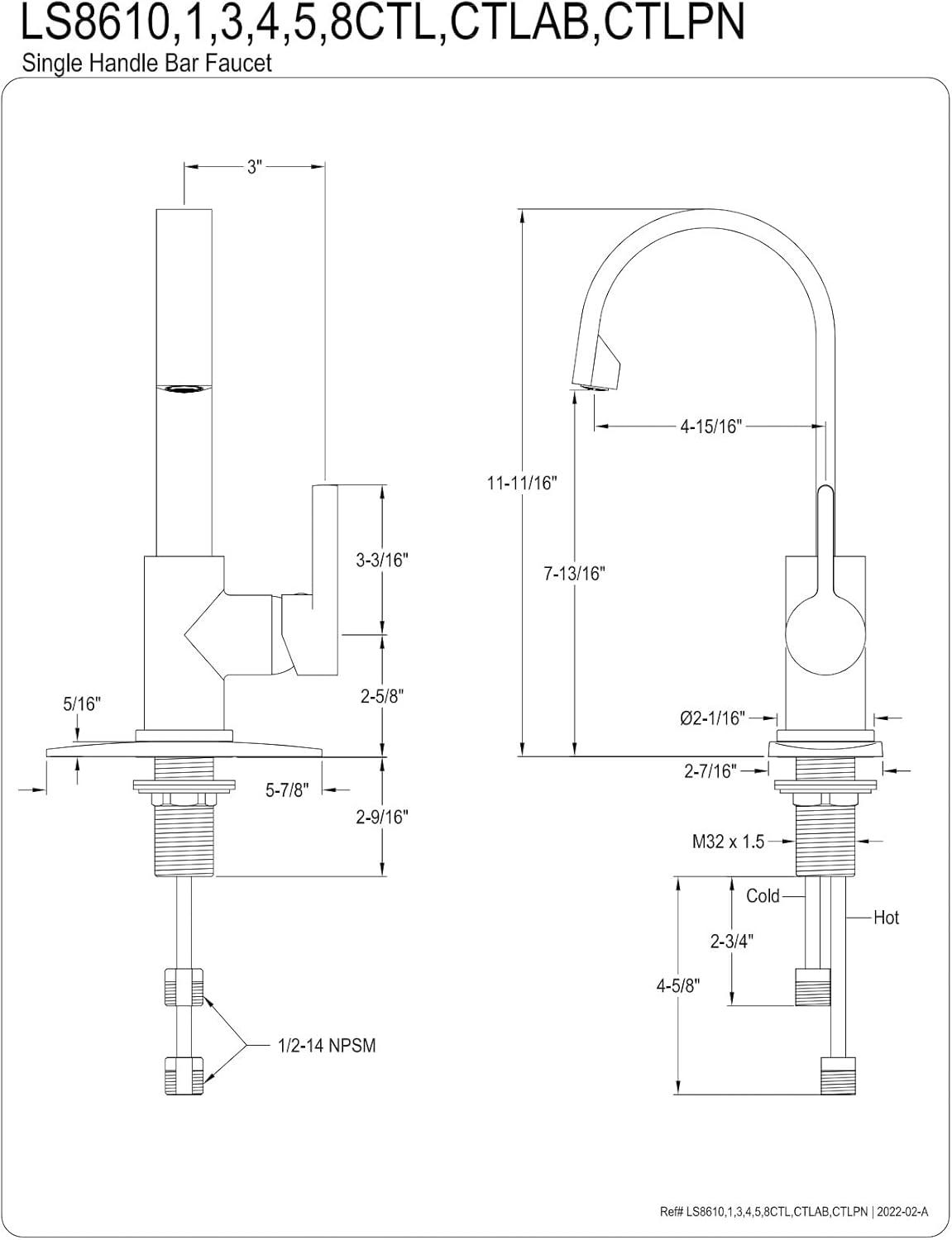Kingston Brass Continental Single-Handle 1-Hole Deck Mount Bar Faucet