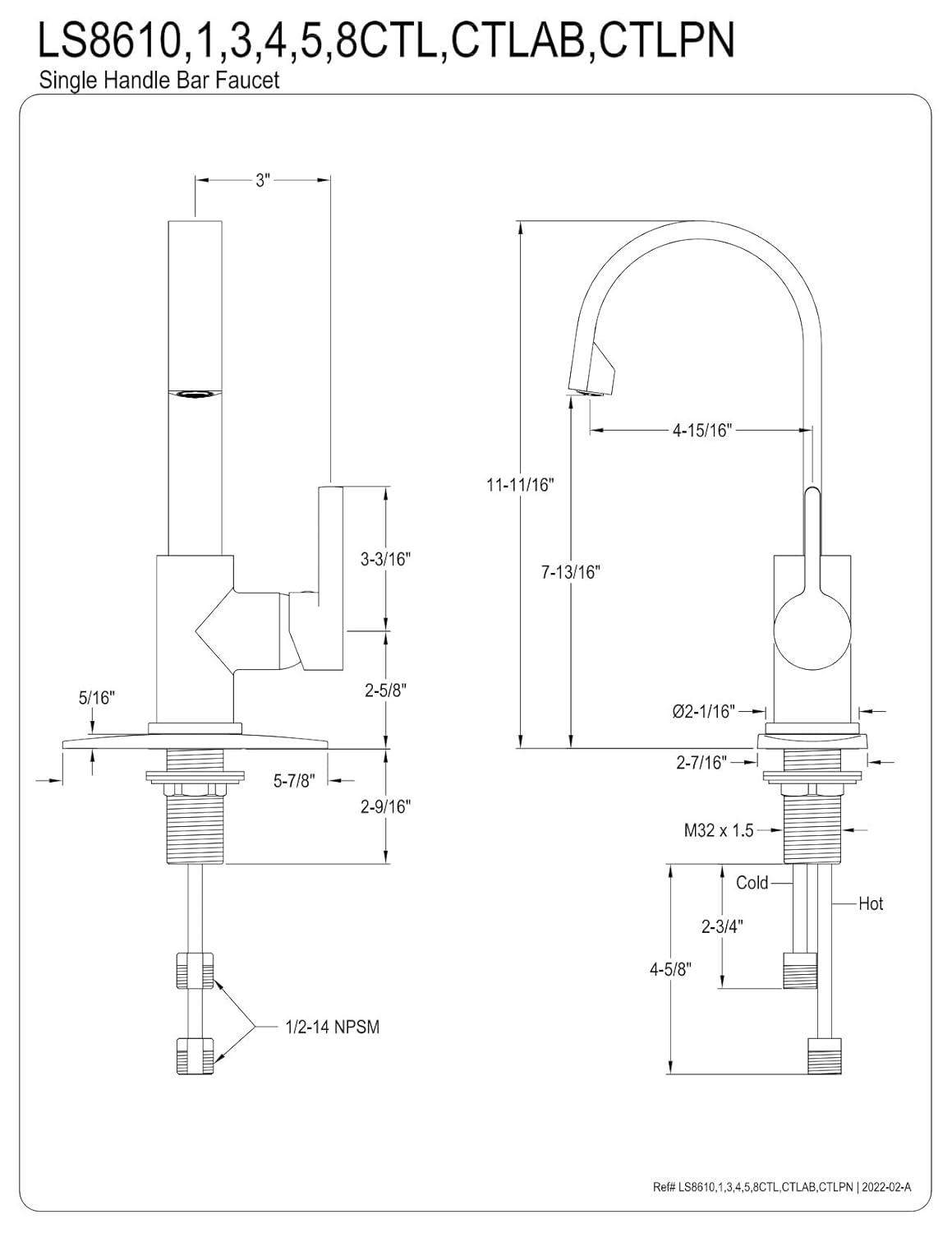 Kingston Brass Continental Single-Handle 1-Hole Deck Mount Bar Faucet