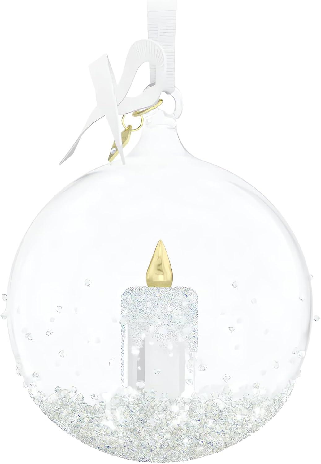 Clear Glass Ornament with Gold-Tone Candle and Crystals