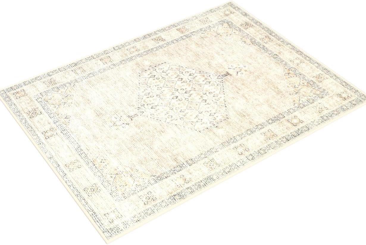 Off-White Synthetic Stain-Resistant 5'3" x 7' Area Rug