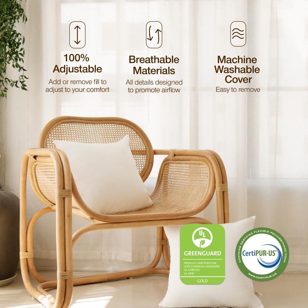 Coop Home Goods Throw Pillow Inserts Set of 2, 12 x 20 Inches White Square Indoor Decorative Pillow Inserts Adjustable Memory Foam Fill Pack of 2