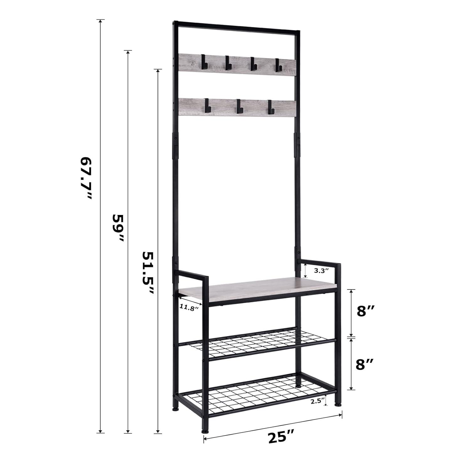 HOMEKOKO Coat Rack Shoe Bench, Hall Tree Entryway Storage Bench, Wood Look Accent Furniture with Metal Frame, 3-in-1 Design