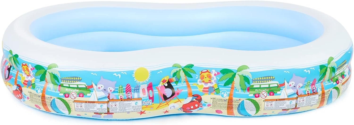 Intex 8.5ft x 5.25ft x 18in Swim Center Paradise Seaside Inflatable Kiddie Pool with Drain Plug for Quick and Easy Clean Up