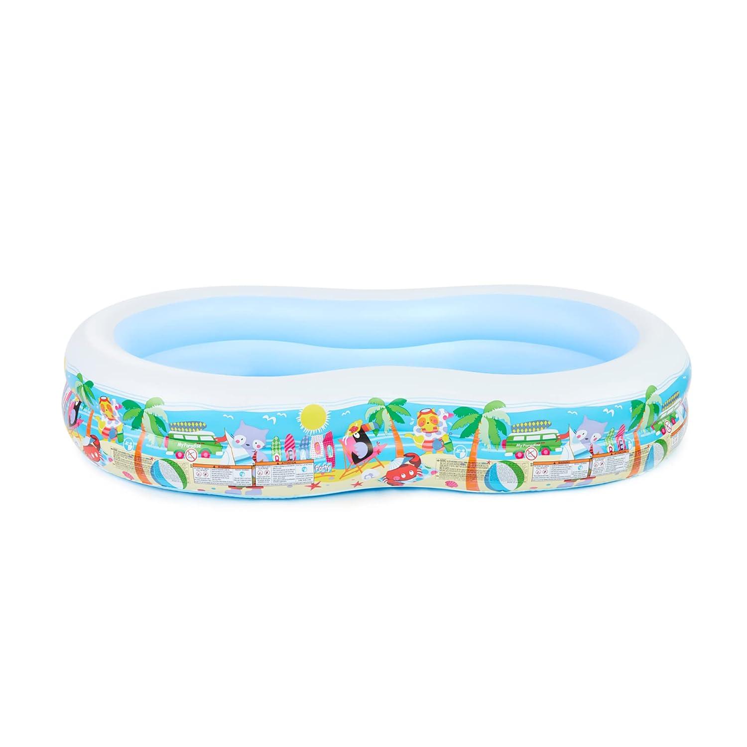 Intex 8.5ft x 5.25ft x 18in Swim Center Paradise Seaside Inflatable Kiddie Pool with Drain Plug for Quick and Easy Clean Up
