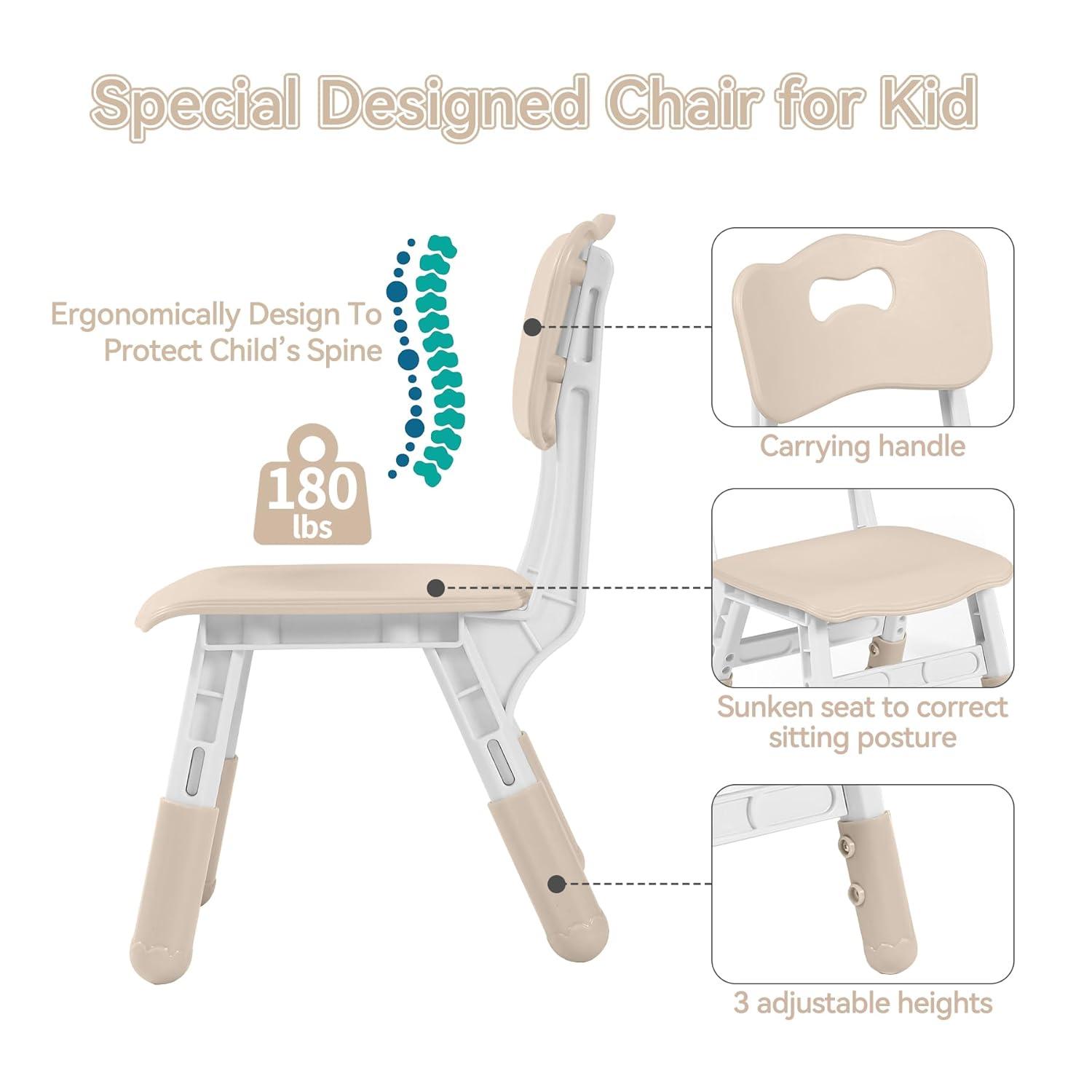 Height-Adjustable Kids Table and 4 Chairs Set, Toddler Table and Chair Set with Graffiti Desktop, 31.5''L x 23.6''W Children Activity Table for Daycare, Classroom, Home