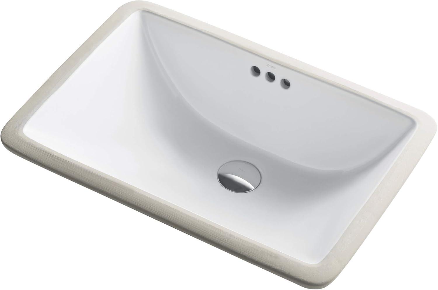 White Vitreous China Rectangular Undermount Bathroom Sink, 20 7/8 in