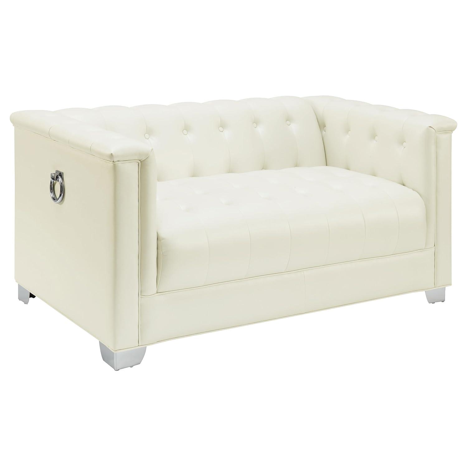 Coaster Company 3 Piece Traditional Faux Leather Living Room Set White