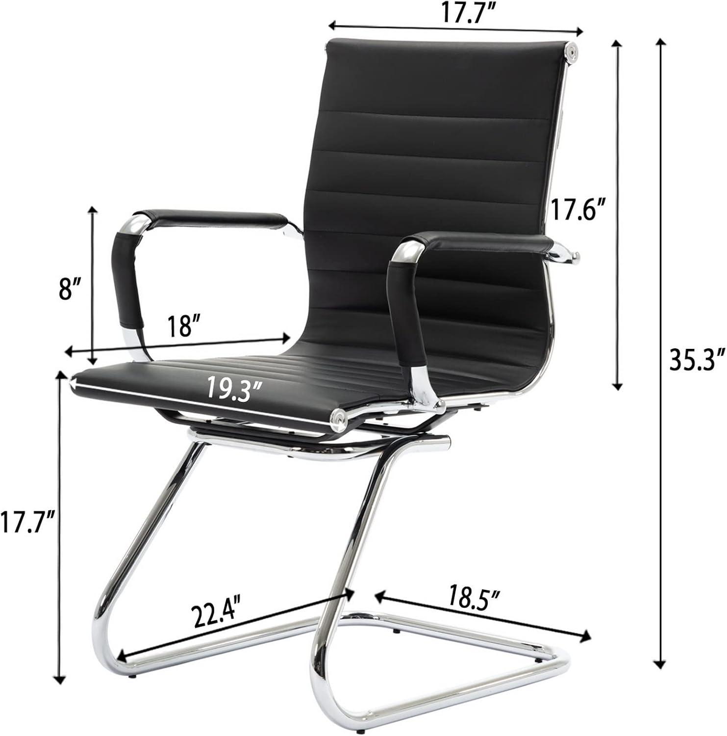 CIMOTA Waiting Room Chairs Leather Office Guest Chair Mid Back Reception Chairs with Sled Base for Meeting/Patient/Conference Room, Retro Black Set of 2